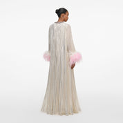 CHAMPAGNE METALLIC OMBRÉ FEATHER MAXI DRESS