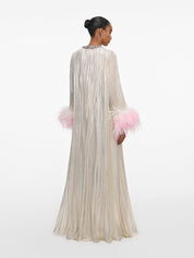 Champagne metallic ombré feather maxi dress