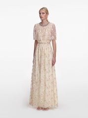 Champagne floral embellished maxi dress