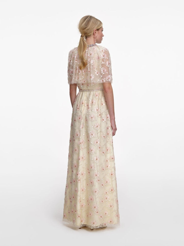 Champagne floral embellished maxi dress