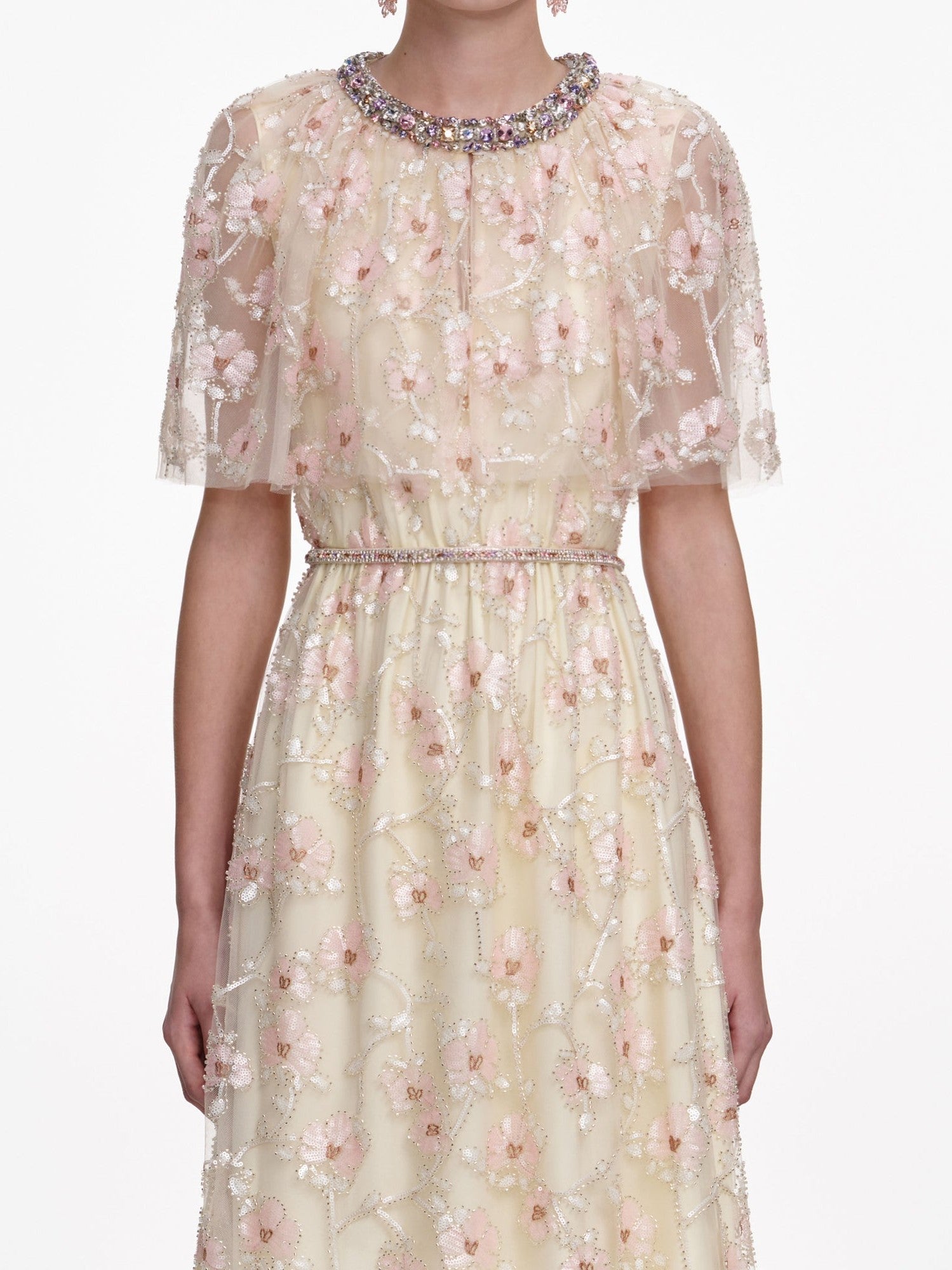 Champagne floral embellished maxi dress