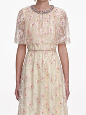 Champagne floral embellished maxi dress