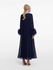 Navy chiffon feather midi dress