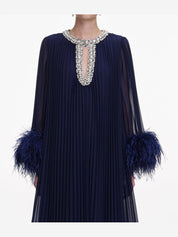 Navy chiffon feather midi dress