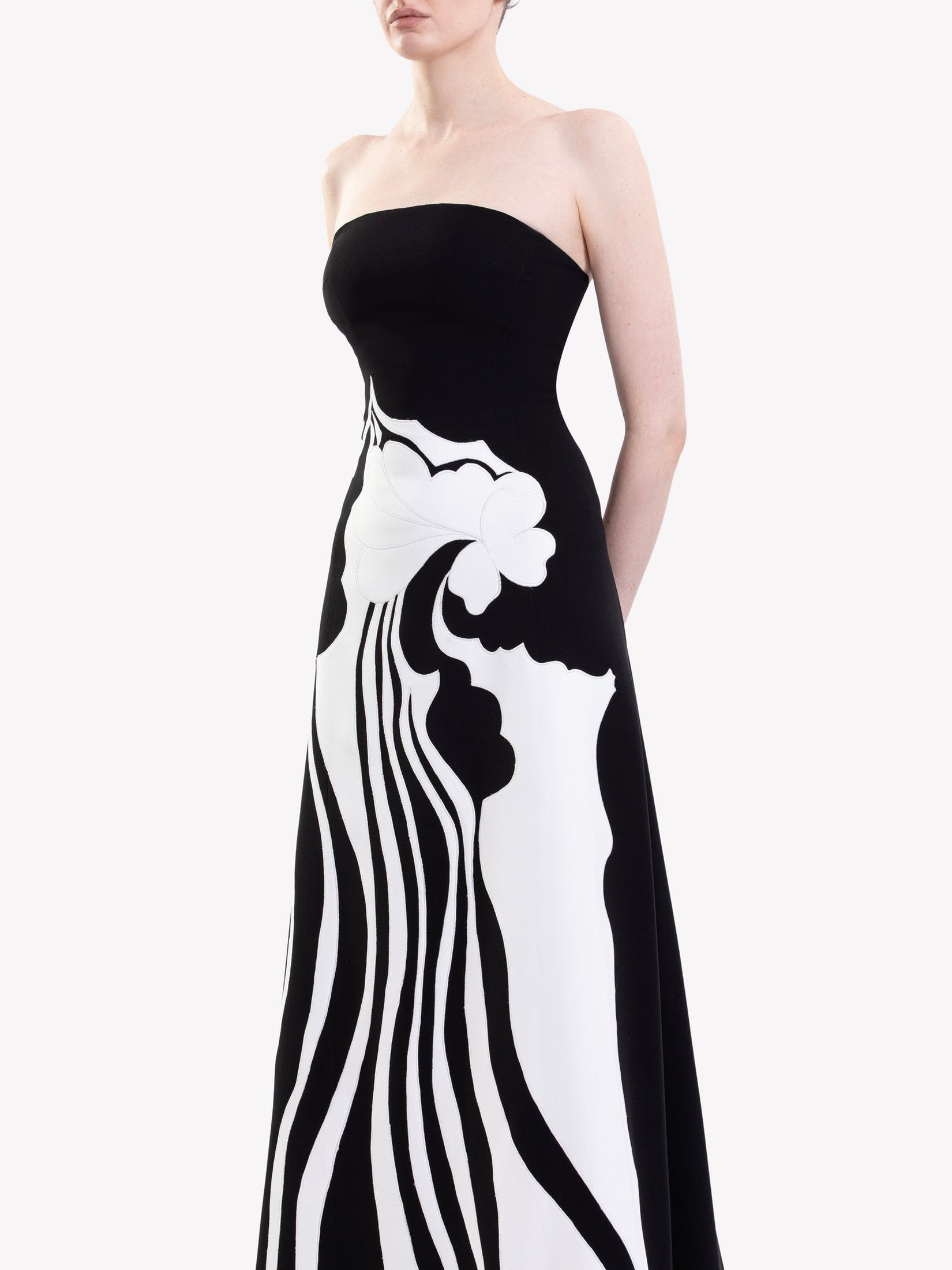 Strapless Embroidered Crepe Dress