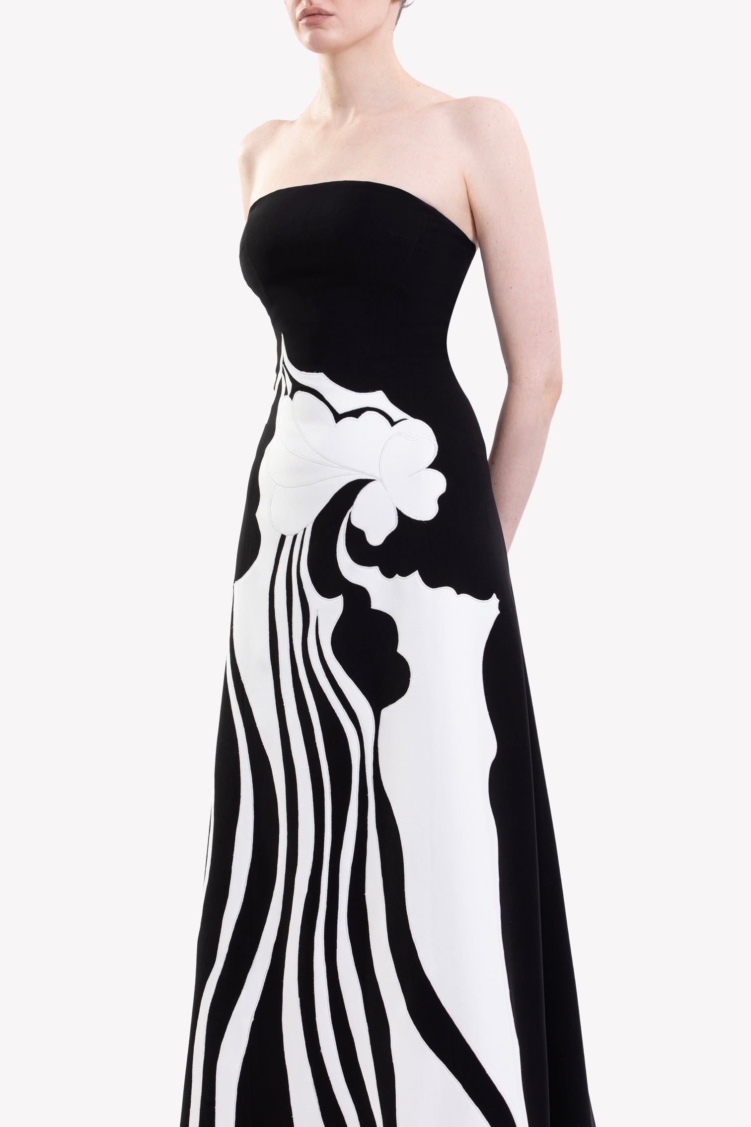 Strapless Embroidered Crepe Dress