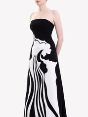 Strapless Embroidered Crepe Dress