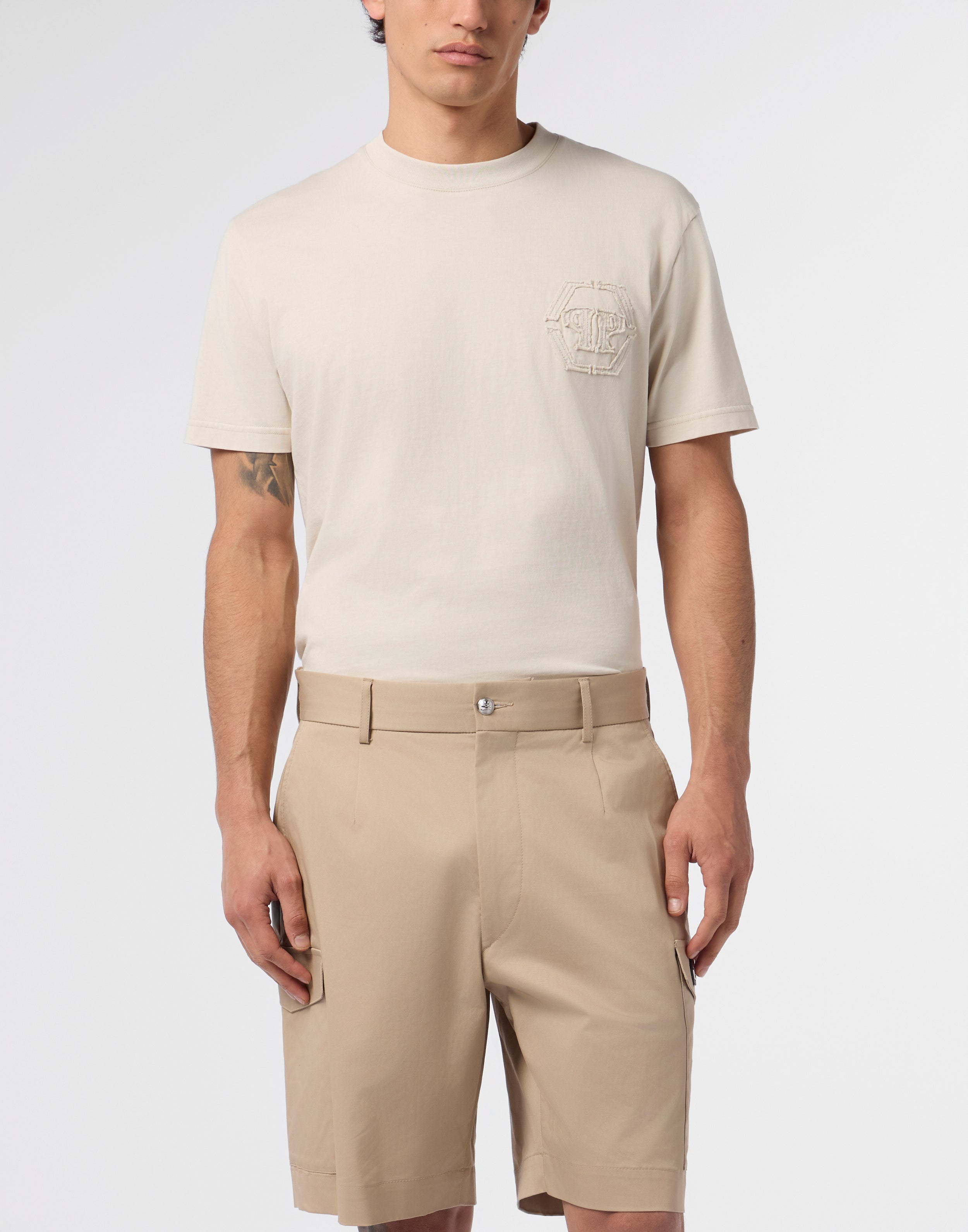 Round neck t-shirt raw edge monogram