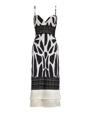 FRINGE TRIM COTTON MIDI DRESS فستان 