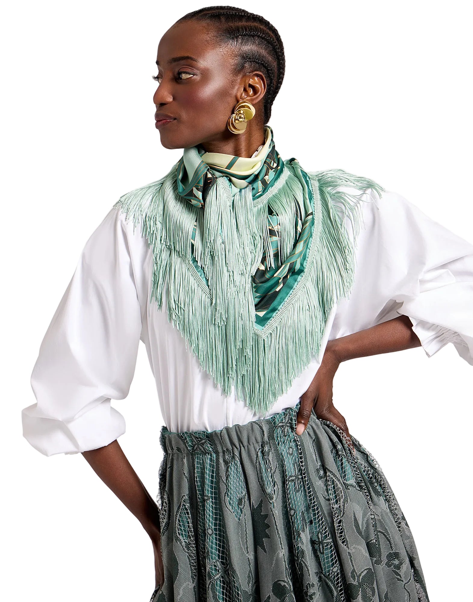 Reversible fringe foulard 90 blooming tulip placee