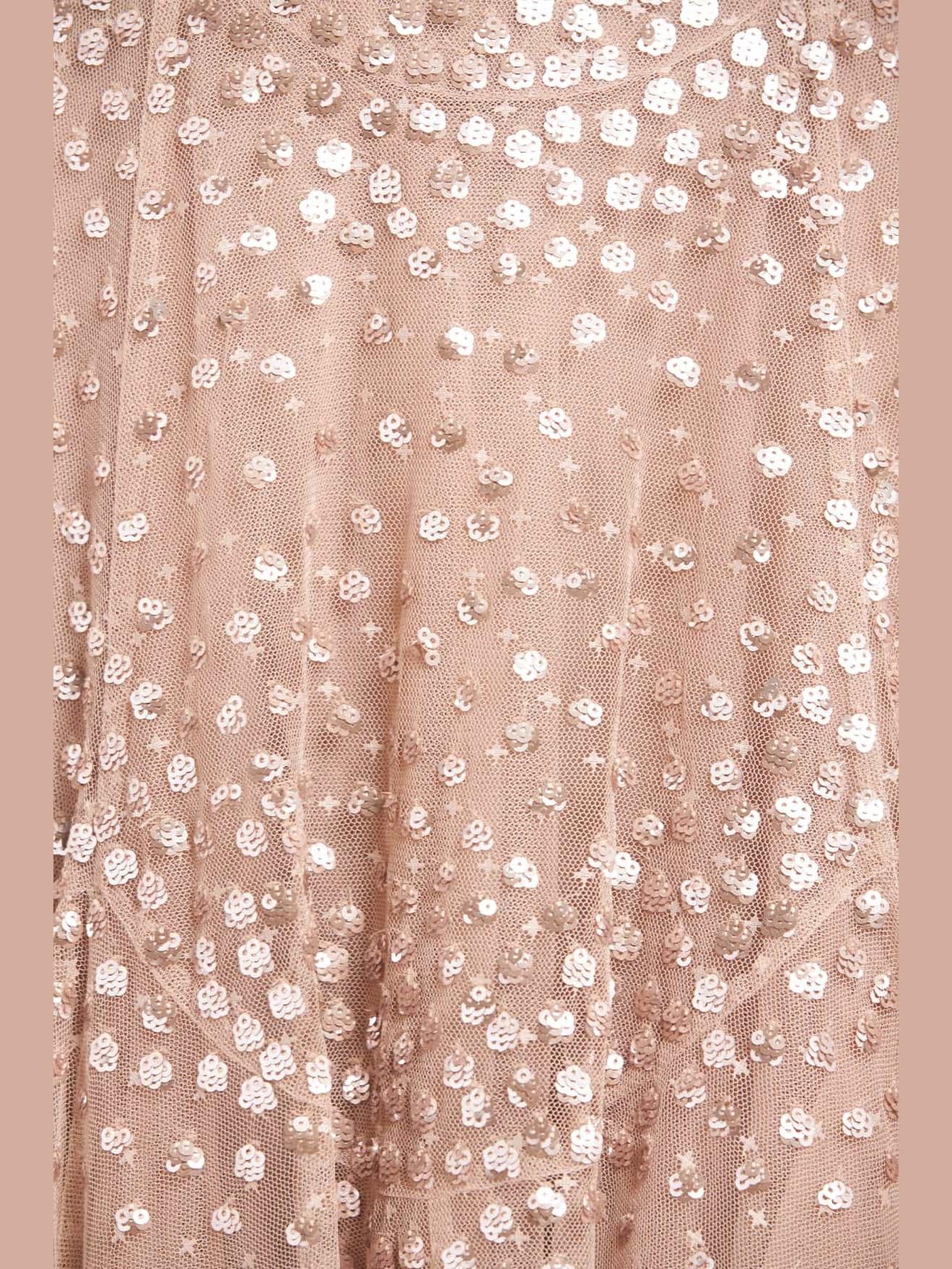 Scallop sequin round neck ankle gown