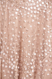 SCALLOP SEQUIN ROUND NECK ANKLE GOWN