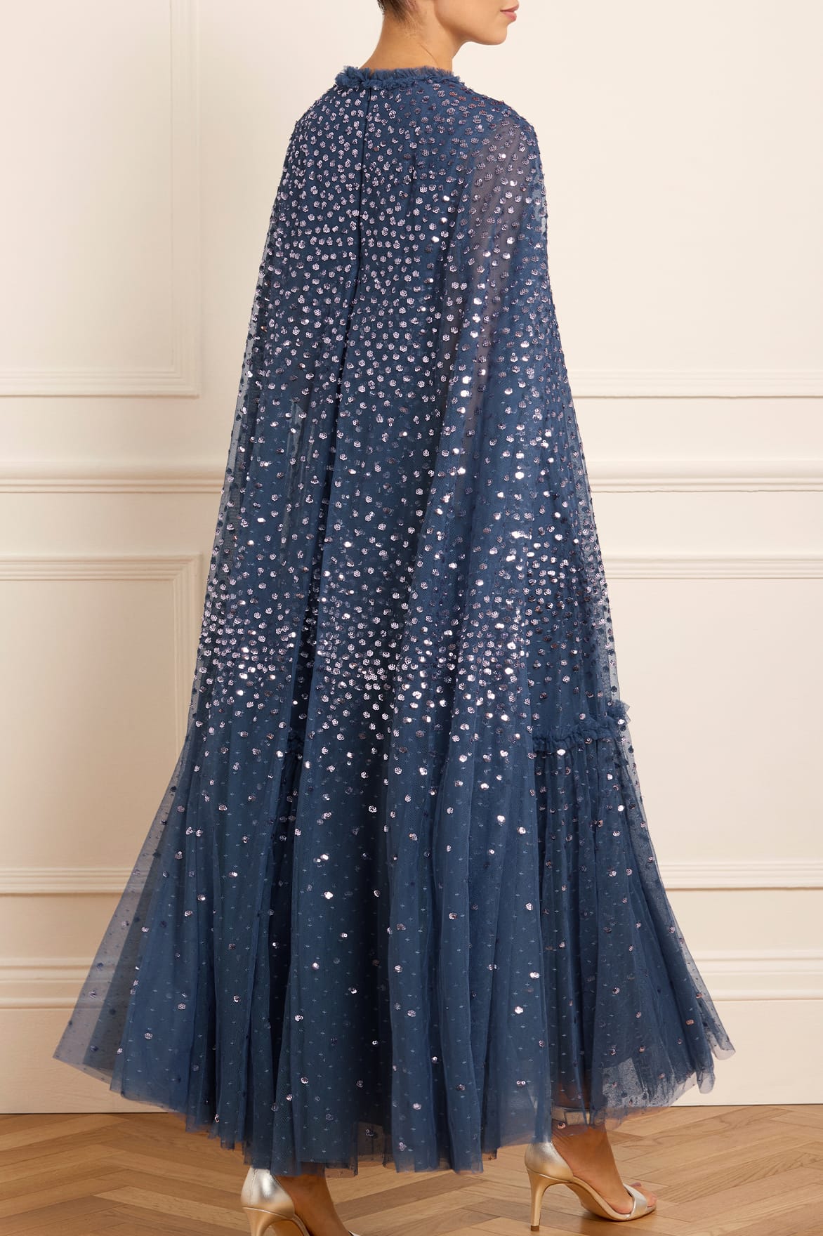 Scatter Dot Cape Tiered Ankle Gown