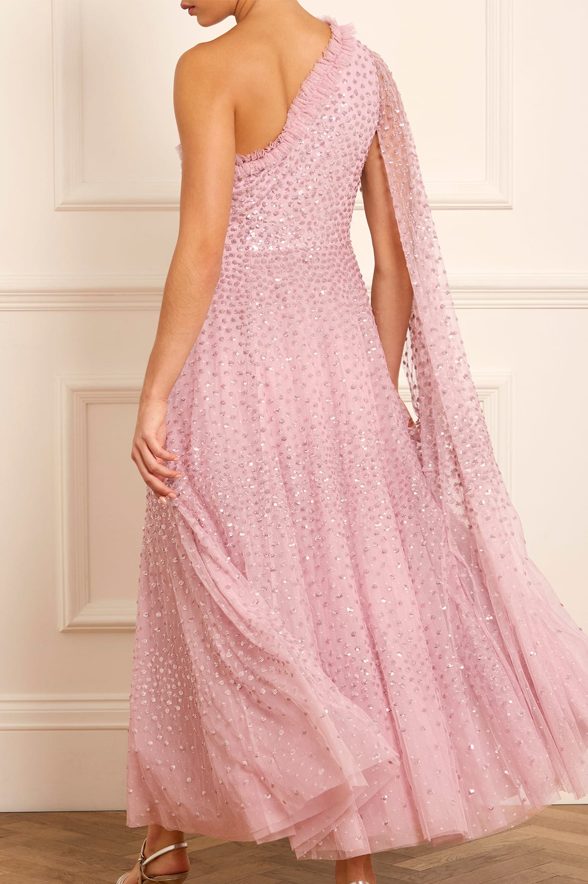 Scatter Dot One-Shoulder Ankle Gown