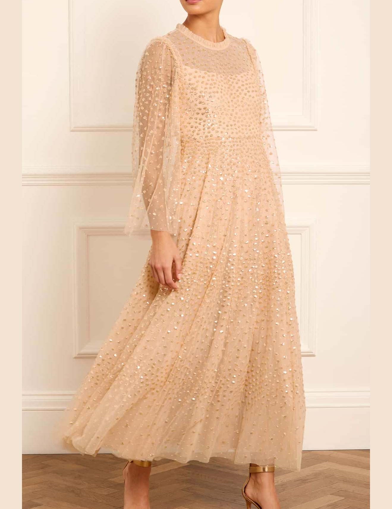 SCATTERDOTROUNDNECKANKLEGOWN-ANKLEGOWN-ANTIQUEGOLD-NEEDLE_THREAD-1.jpg