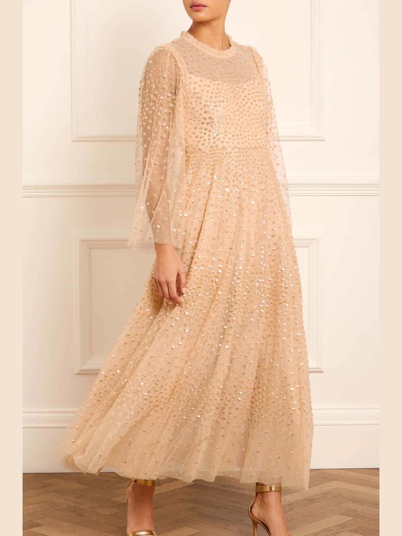 Scatter dot round neck ankle gown