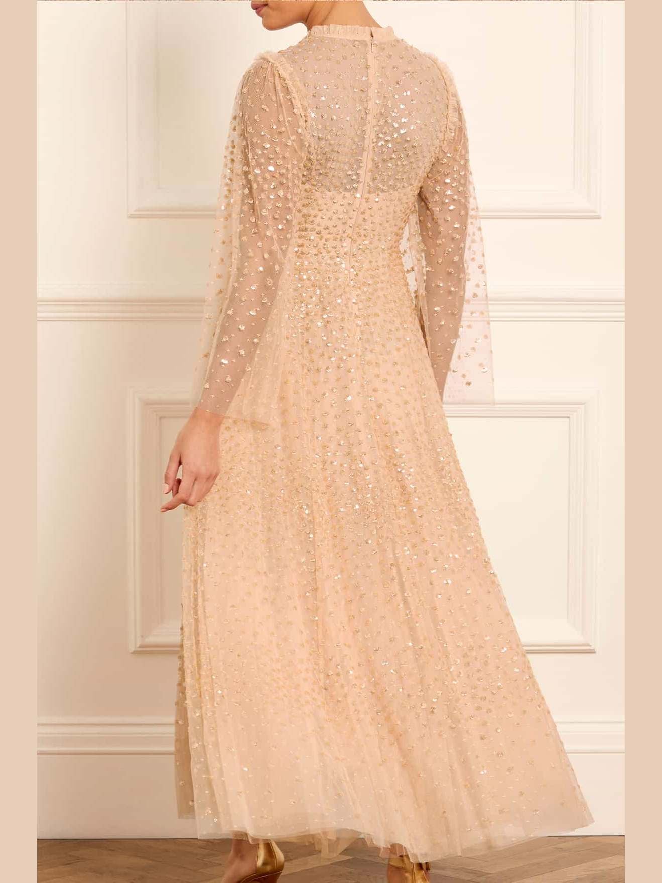Scatter dot round neck ankle gown