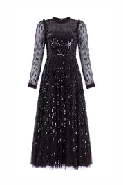 SEQUIN DASH LONG SLEEVE GOWN