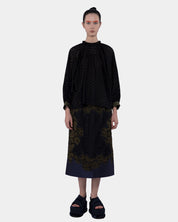 SHARMA MIX COTTON EYELET AND NYLON GATHERED NECKLINE BLOUSE