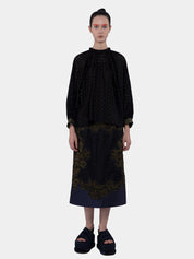 Sharma mix cotton eyelet and nylon gathered neckline blouse