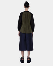 SHARMA MIX COTTON EYELET AND NYLON GATHERED NECKLINE BLOUSE