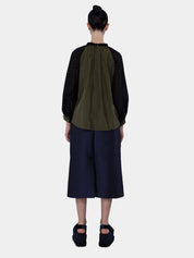 Sharma mix cotton eyelet and nylon gathered neckline blouse
