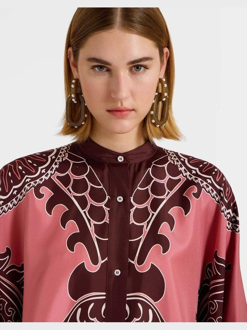 Foulard shirt oltrarno placée pink in silk twill