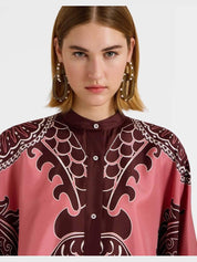 Foulard shirt oltrarno placée pink in silk twill