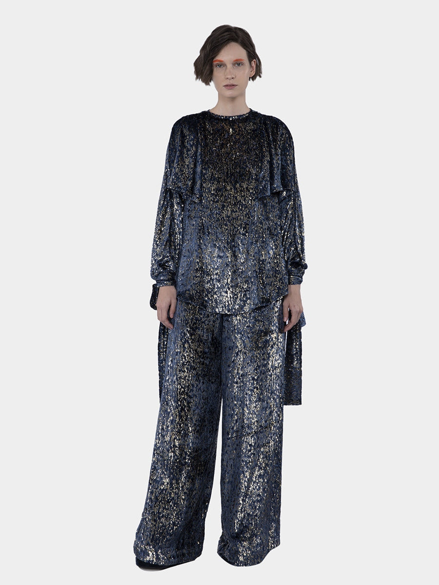 Shrena velvet fil coupé wing and cut out sleeve top
