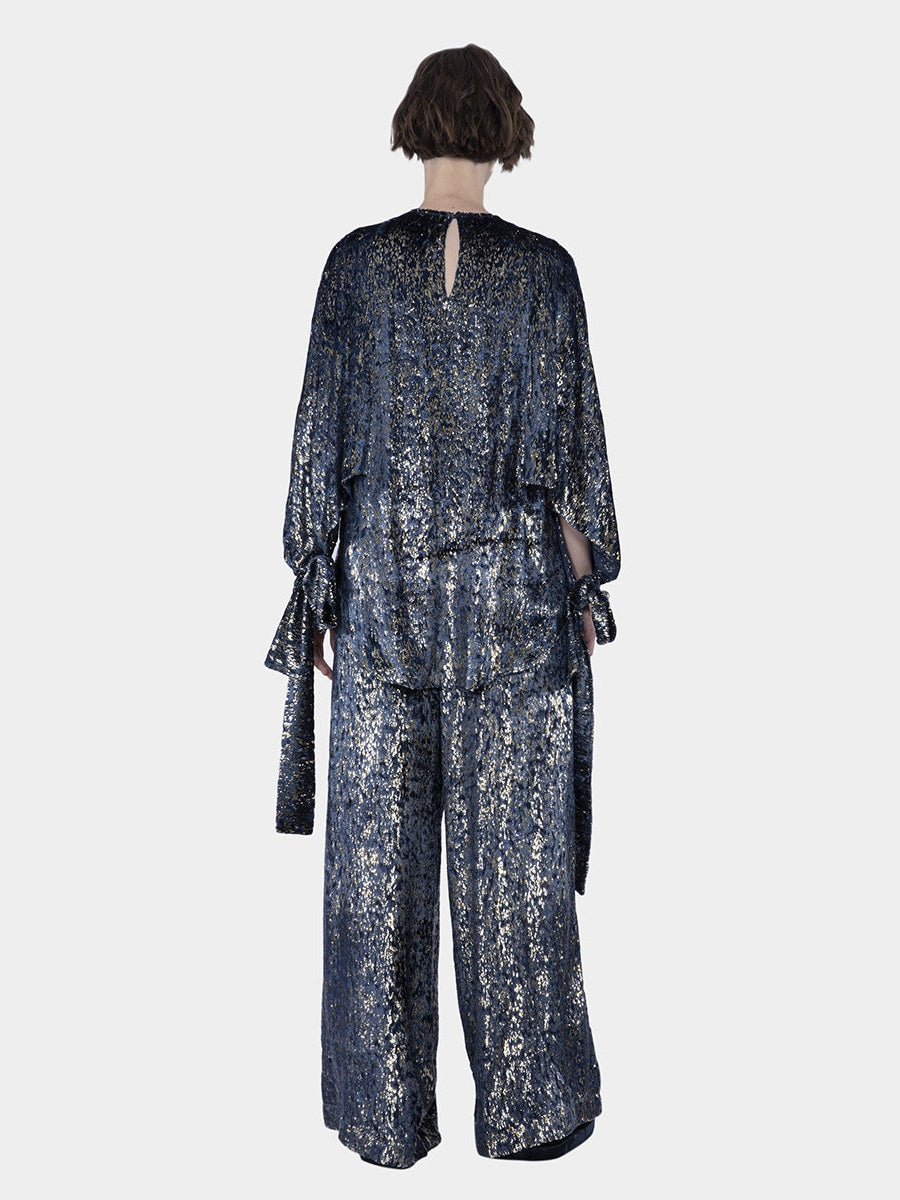 Shrena velvet fil coupé wing and cut out sleeve top