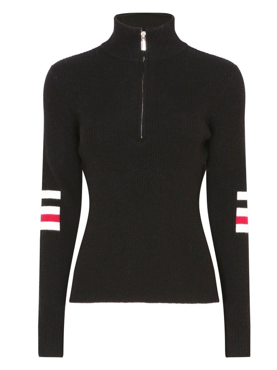 The triple stripe detail zip up second skin base layer in black