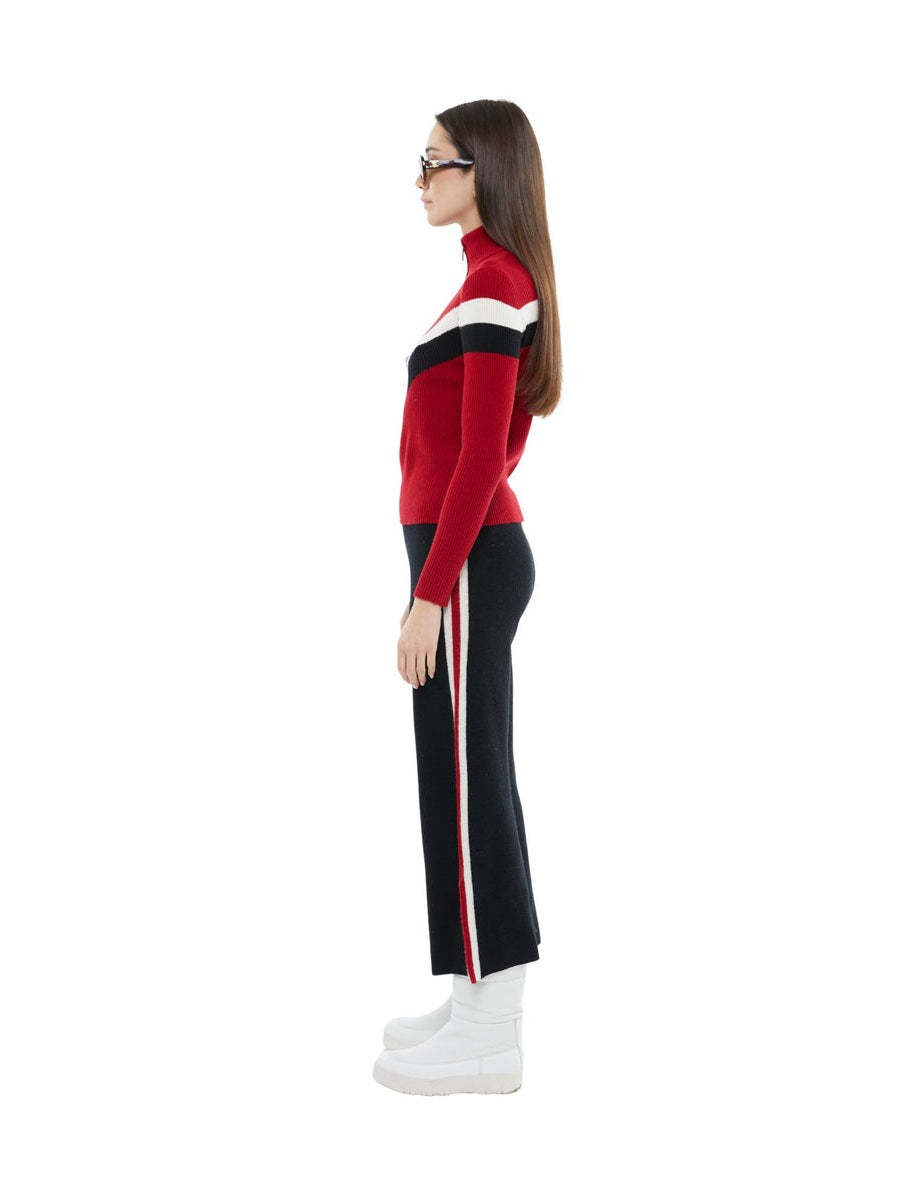 The side stripe straight leg pants in black