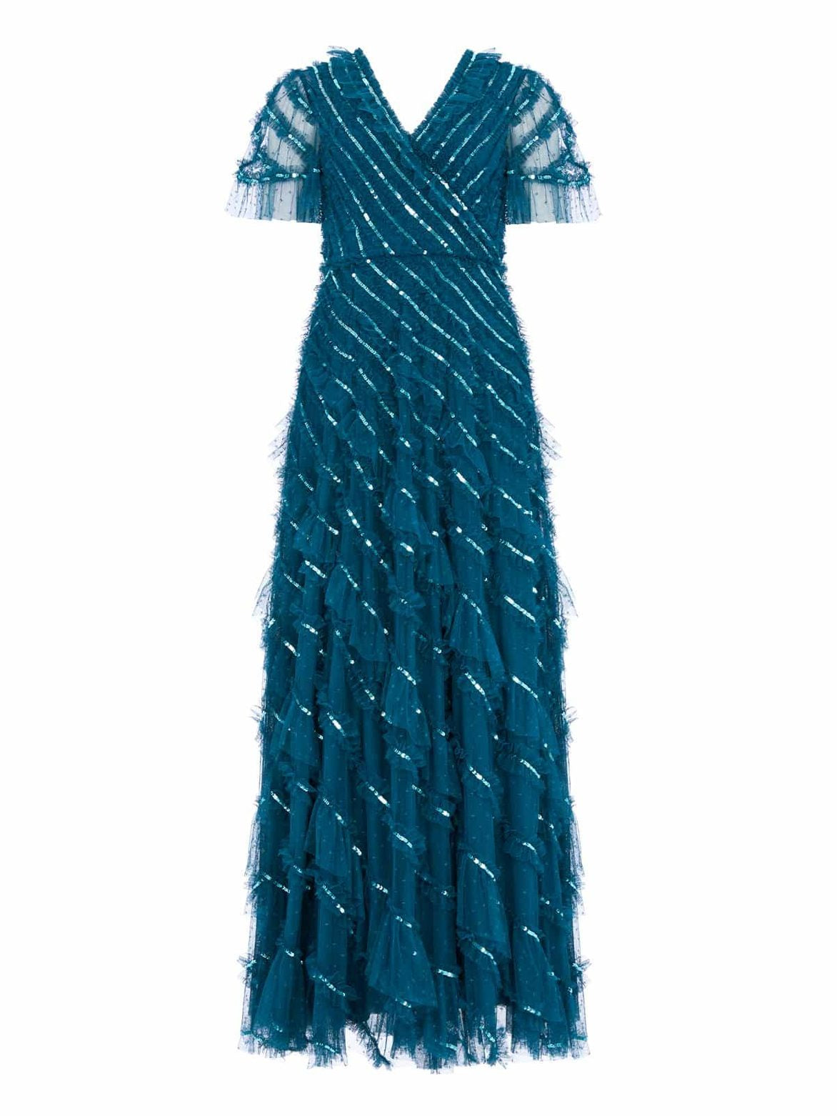 Spiral sequin v-neck ankle ankle gown