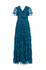 SPIRAL SEQUIN V-NECK ANKLE ANKLE GOWN