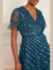 Spiral sequin v-neck ankle ankle gown