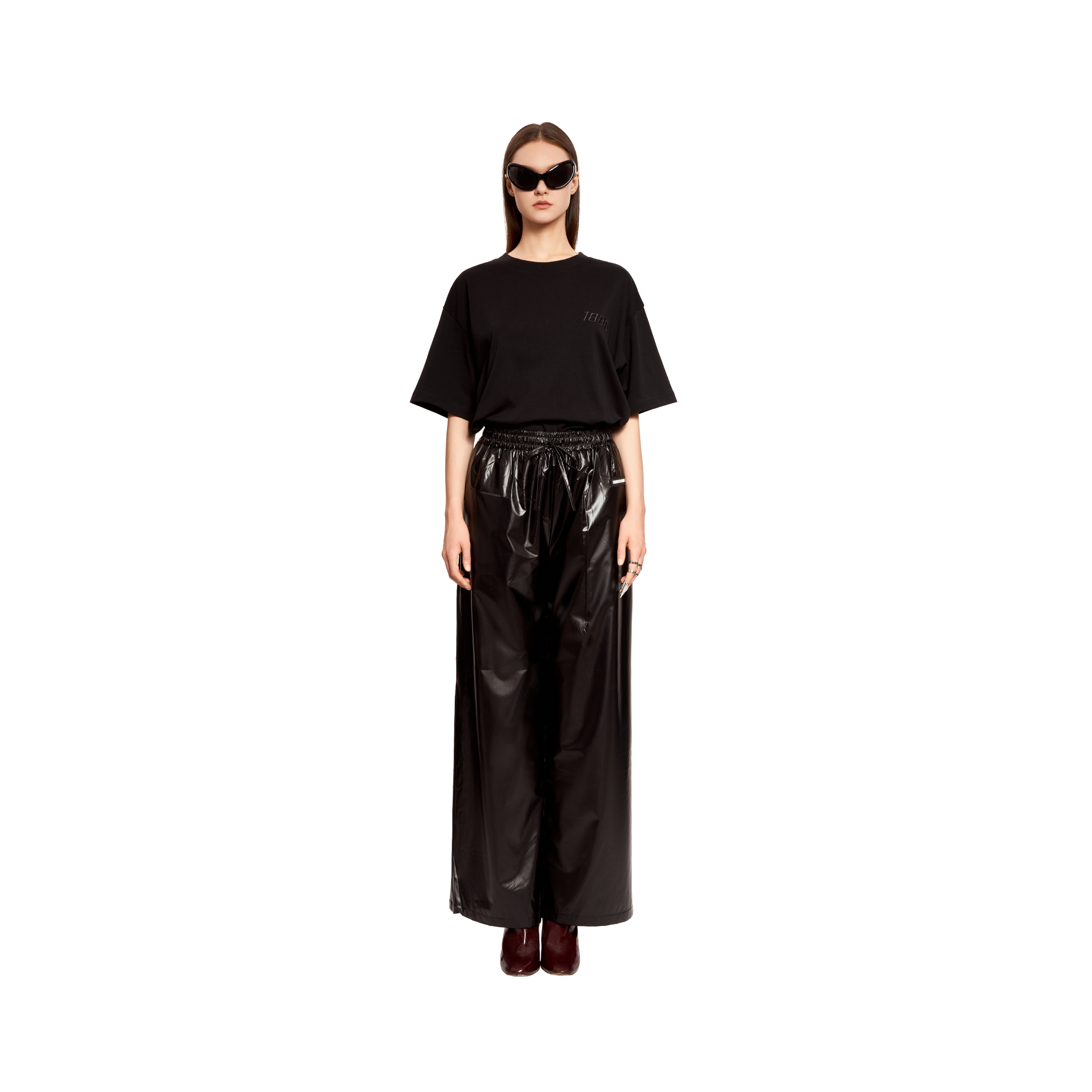 NYLON WIDE LEG PANTS BLACK