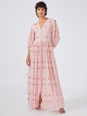 GITANA EMBROIDERED VISCOSE VOLUME MAXI DRESS