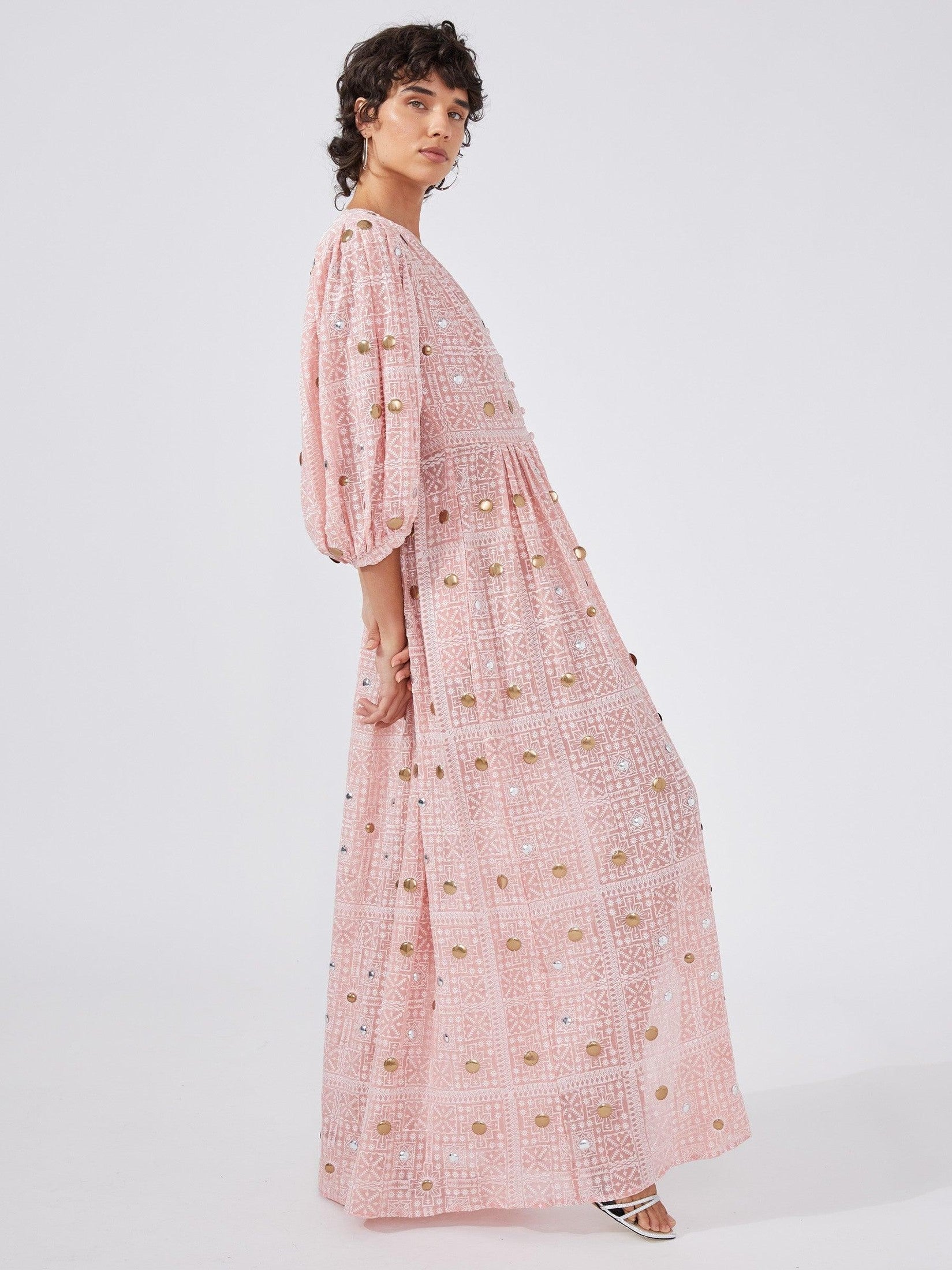 Gitana embroidered viscose volume maxi dress