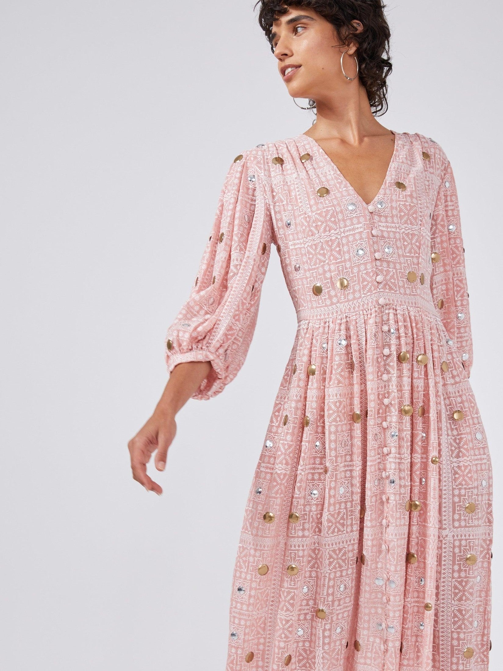 Gitana embroidered viscose volume maxi dress
