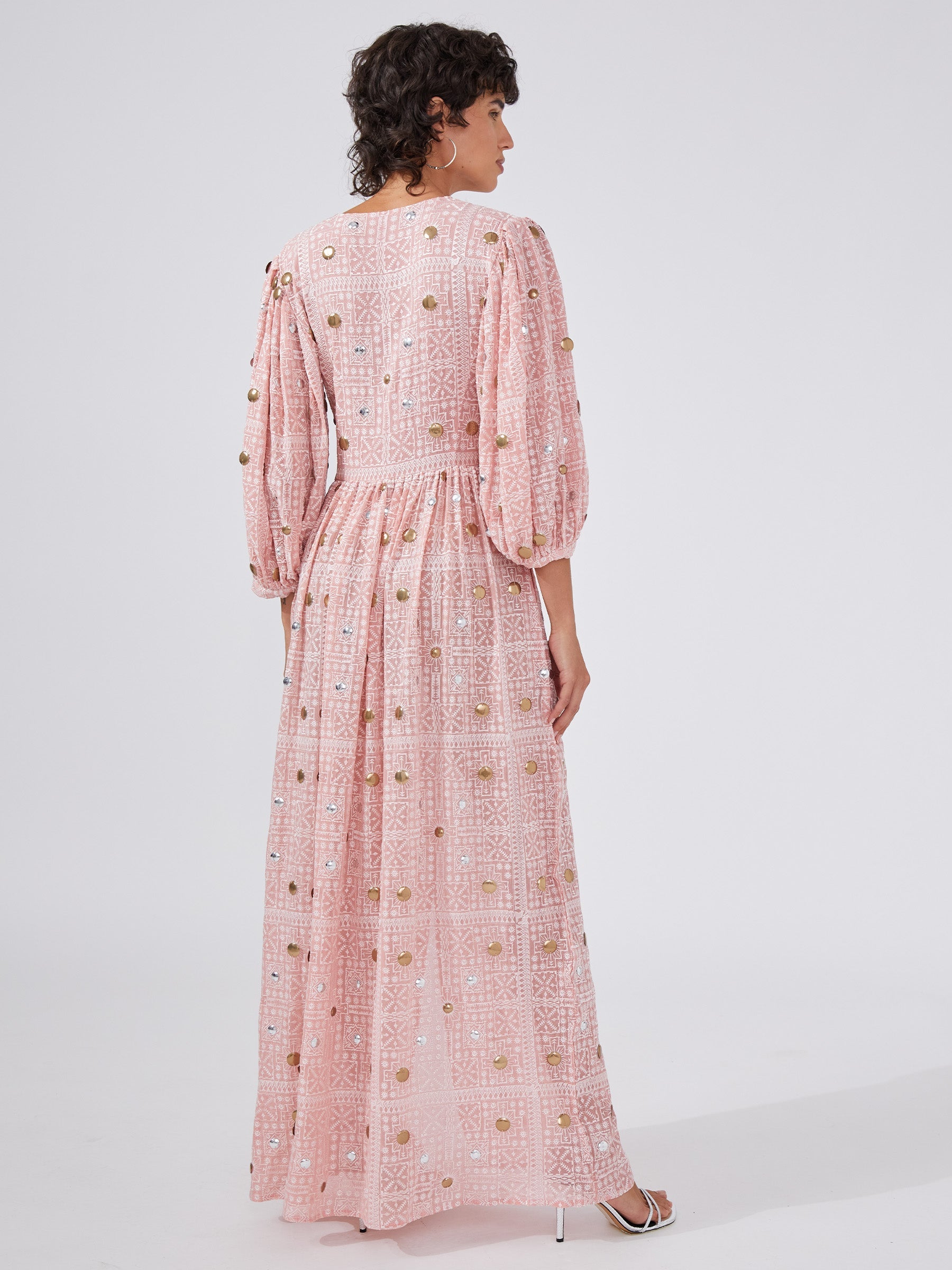 GITANA EMBROIDERED VISCOSE VOLUME MAXI DRESS