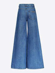 Crystal eyelet wide leg jean