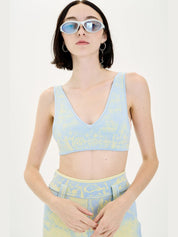 Longan fake denim bra top