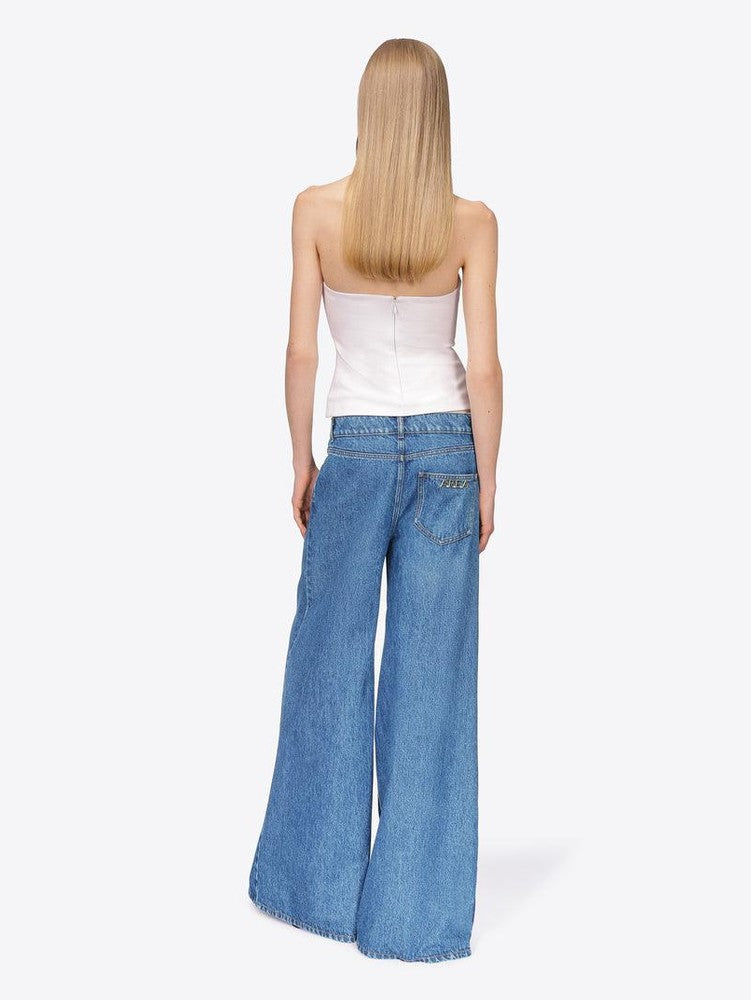 Crystal eyelet wide leg jean