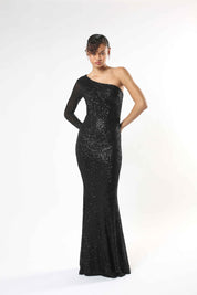 One-Shoulder Gown with Oversized Organza Ruffle