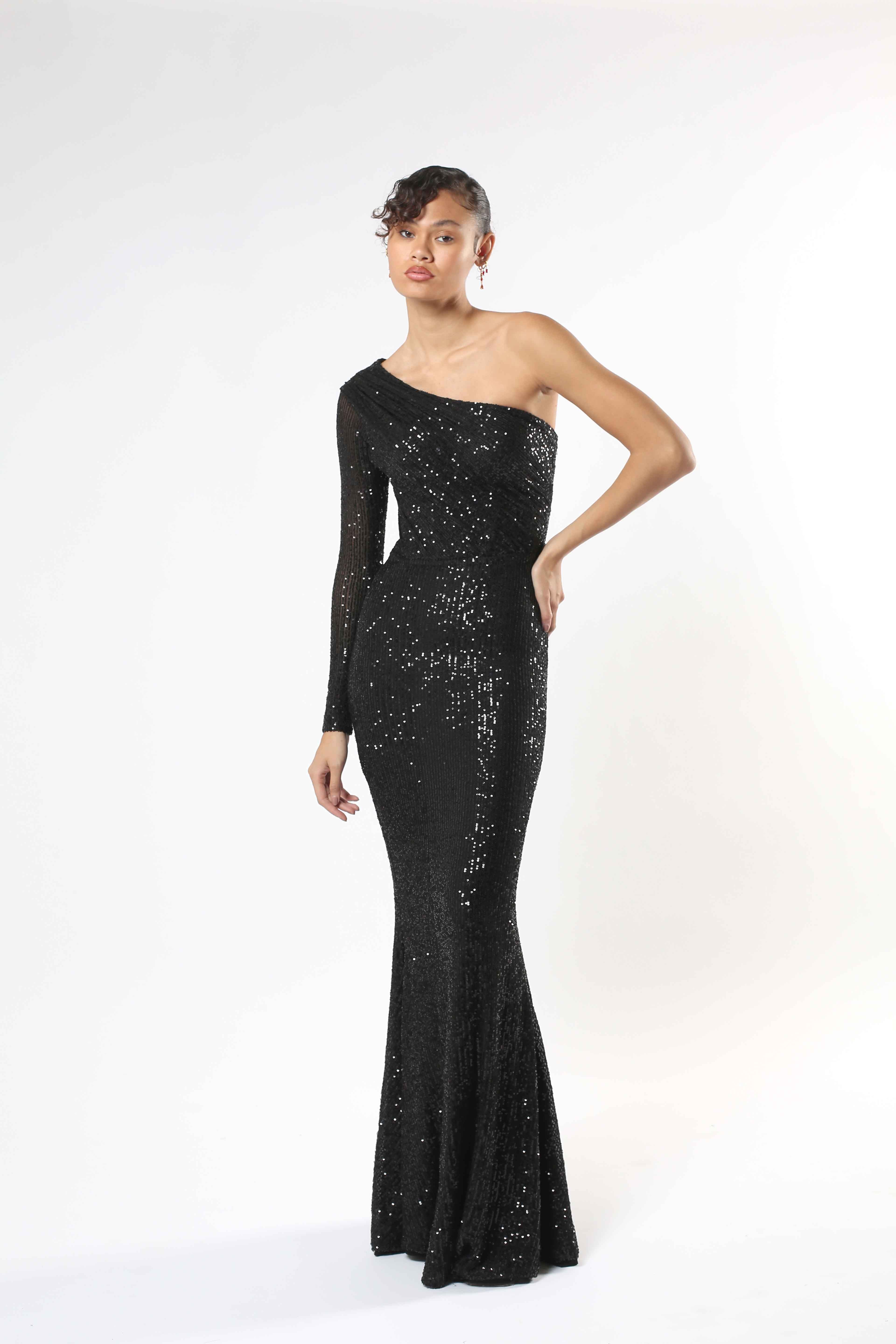 One-Shoulder Gown with Oversized Organza Ruffle