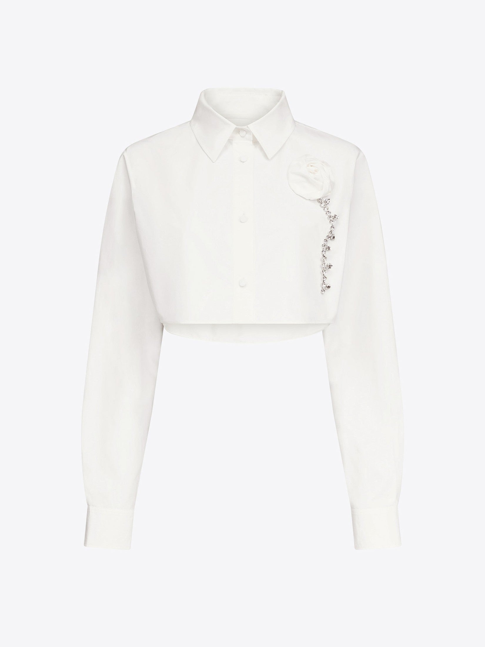 Crystal rosette poplin cropped shirt