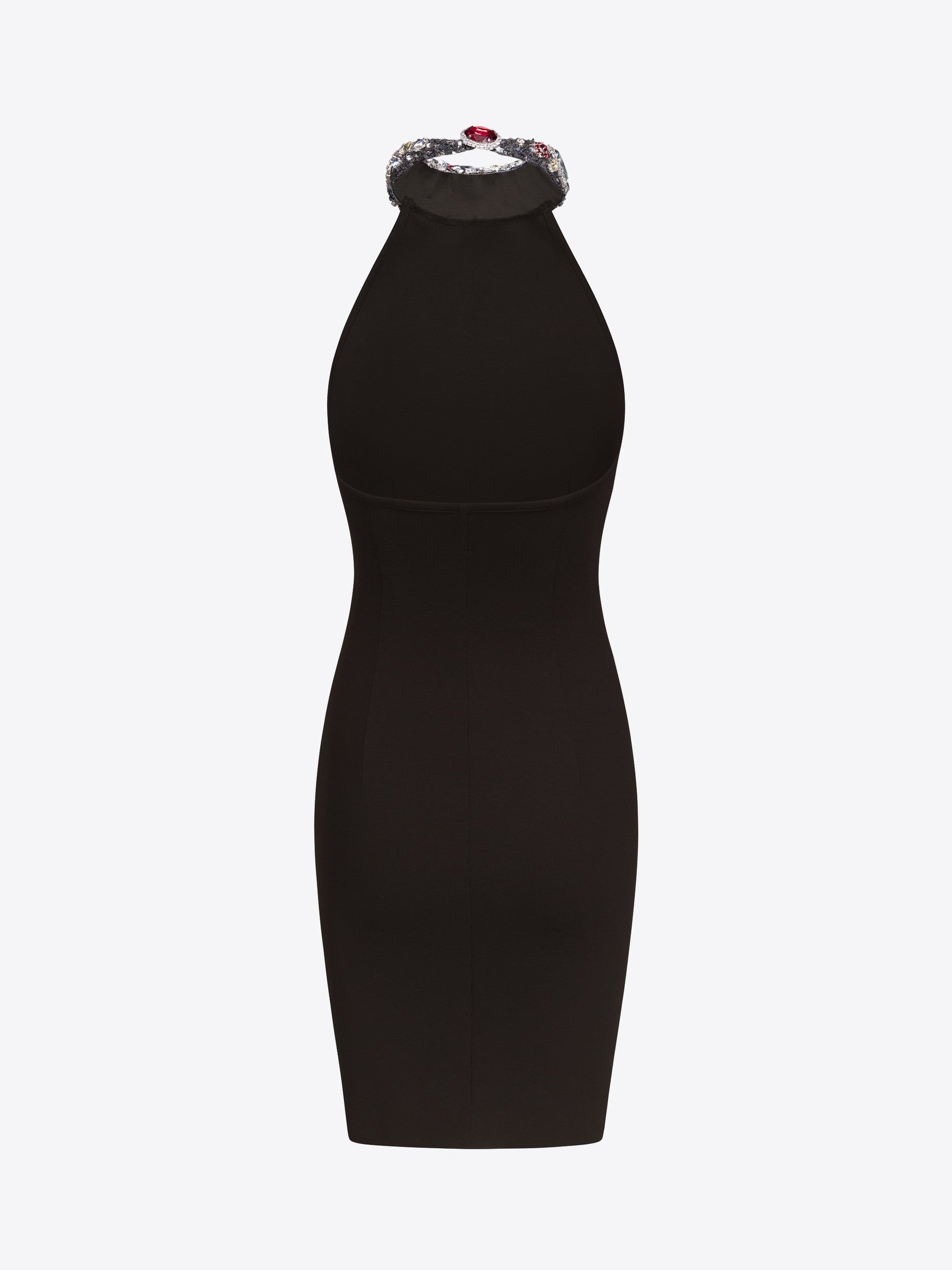 Crystal gemstone cluster halter mini dress