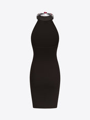 Crystal gemstone cluster halter mini dress