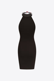 CRYSTAL GEMSTONE CLUSTER HALTER MINI DRESS