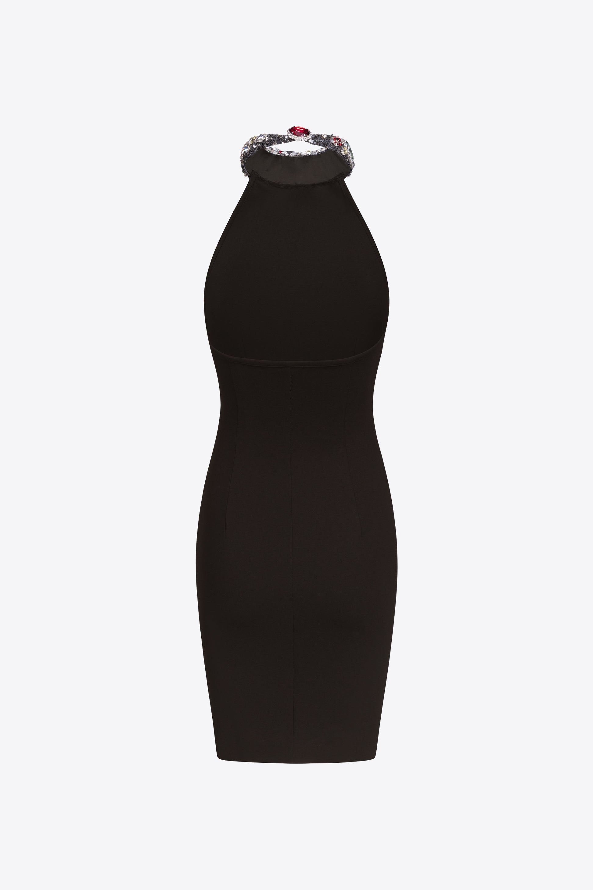 CRYSTAL GEMSTONE CLUSTER HALTER MINI DRESS